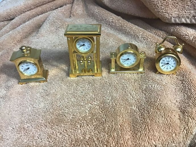 4 Different Tiny Clocks- Gold- Collectable 